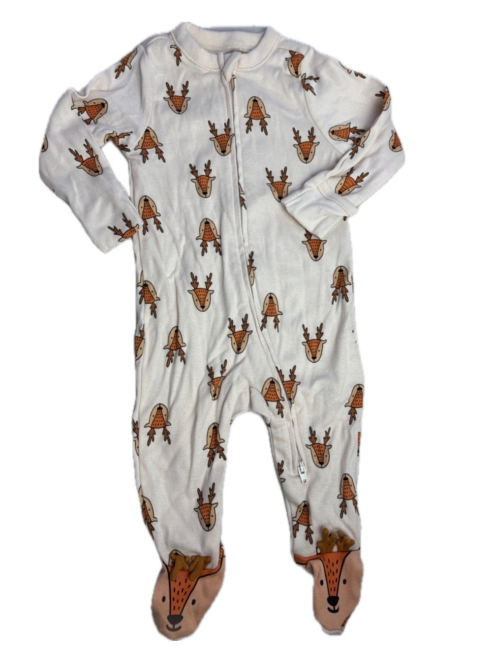 NEW Old Navy 100% Cotton Reindeer Footed One-Piece  Brown Orange Reindeer Print